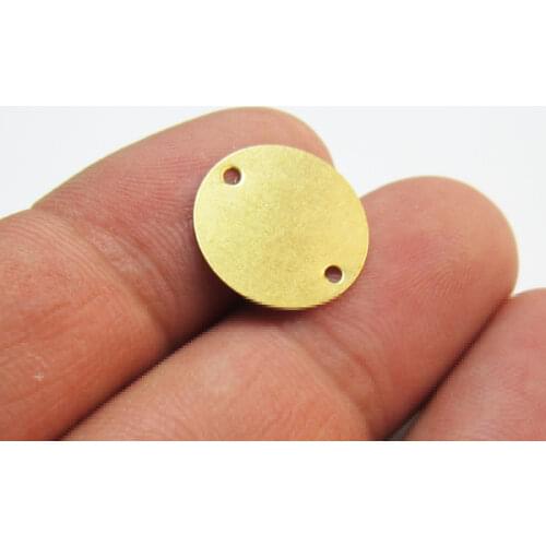 Brass pendant 15mm Raw brass round disc connectors charms with 2 holes -100pcs R362