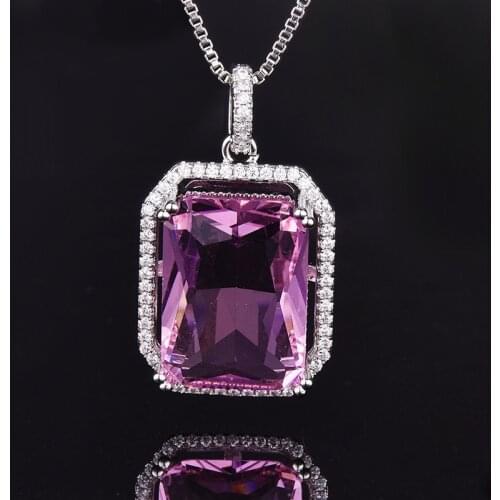 Fashion Classic Square Pendants Necklaces Inlay Pink Cubic Zirconia Silvery Jewelry Womens Charm Wedding Valentines Day Gifts