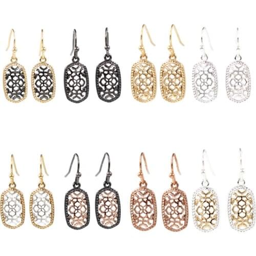 Fashihon Alloy Made Mix Color Design Symmetric Small Oval Filigree Shape Women Classic Water Drop Earrings