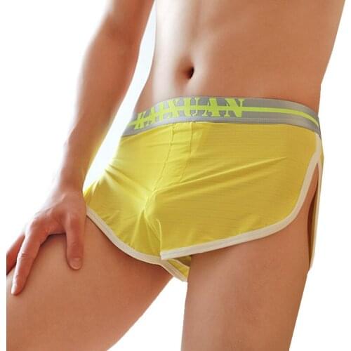 WJ Brand Men Boxer Shorts Mesh Breathable Gay Penis Pouch Panties Man Underpant Boxers Sexy Underwear Brief Men Sleepwear