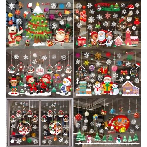 Merry Christmas Wall Stickers Window Glass Stickers Santa Claus Ornaments Xmas Decorations for Home 2020 Xmas New Year 2021