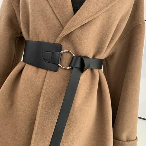 New Wide Ladies Belt Women Belt Light Luxury Personality Circular Metal Round Buckle Dress Belt Fashion Lady Party Belt