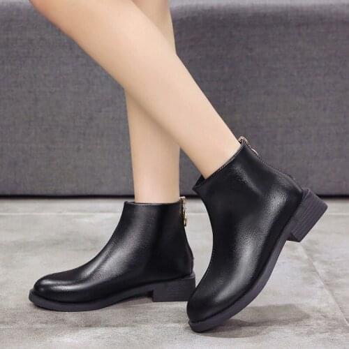 New Women Boots Round Toe Square Heel Black Boots Casual Comfort Zipper Women Shoes Warm Ankle Boots for Women Winter Shoes