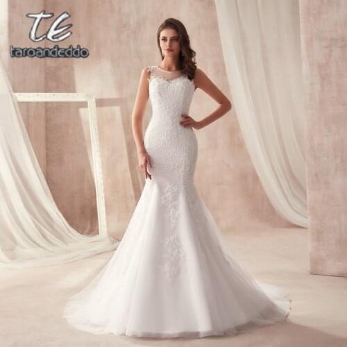 Sexy Sleeveless Mermaid Wedding Dress Crystals Illusion Back Bridal Gowns with Button Vestido De Novia