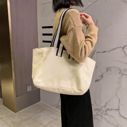 Casual Large Capacity Canvas Tote Women Shoulder Bag Brands Cloth Shopper Bags Handbag Big Striped Strap Women Bag 2021 Purses