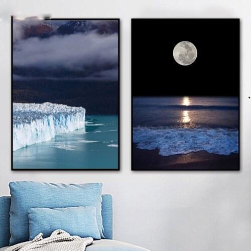 Nordic Landscape Modern Moon Iceberg Canvas Wall Art Posters for Home Design Paintings for Interior Frameless Room Decor
