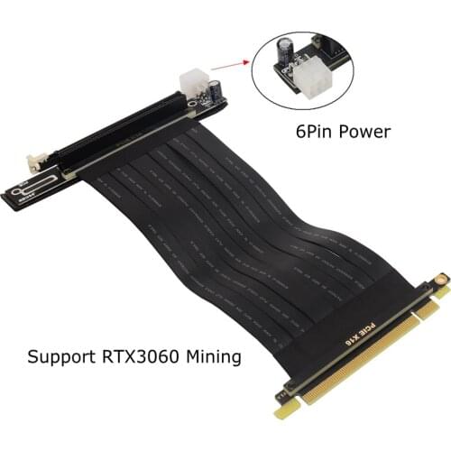 ETH Mining PCI-E X16 to 16X Male to Female Riser Extension Cable with 6Pin Power Supply for RTX 3060 X99 Server CPU Motherboard