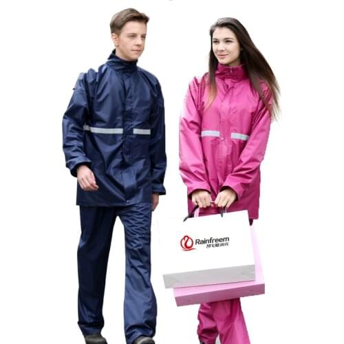 Outdoor double layer reflective strip men women raincoat coat pants suit sports riding fishing camping climbing rain gear poncho