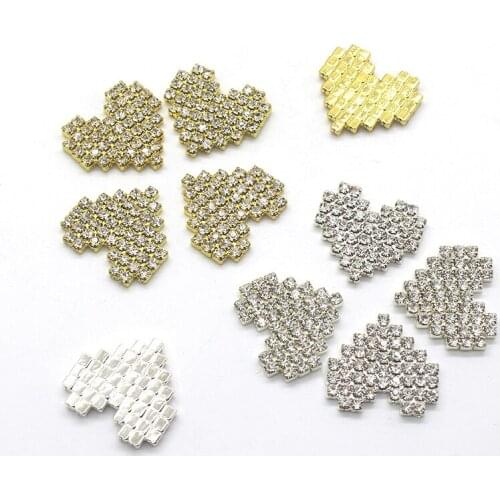 High quality! 10 pcs full diamond rhinestone peach heart Button decoration wedding metal accessories button hair bow DIY crafts