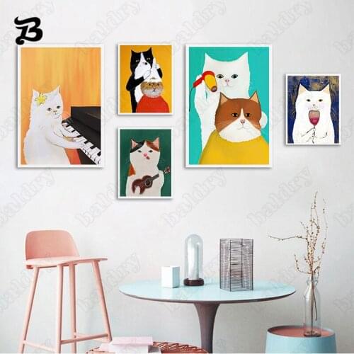 Funny Cartoon Cat Canvas Painting Posters and Prints Wall Art Cat Nursery Wall Pictures for Living Room Kids Bedroom Home Decor