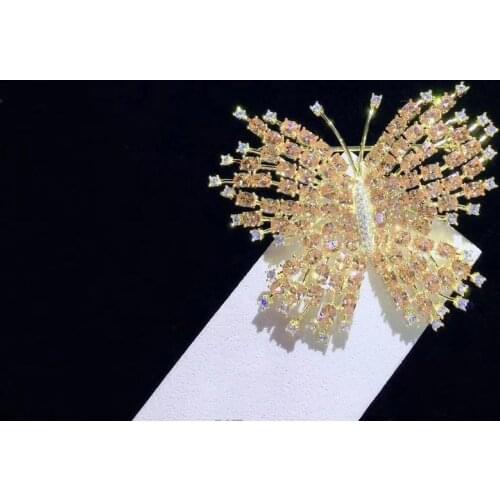 Champagne 925 sterling silver with cubic zircon butterfly brooch pin insect fine women jewelry free shipping hot new style