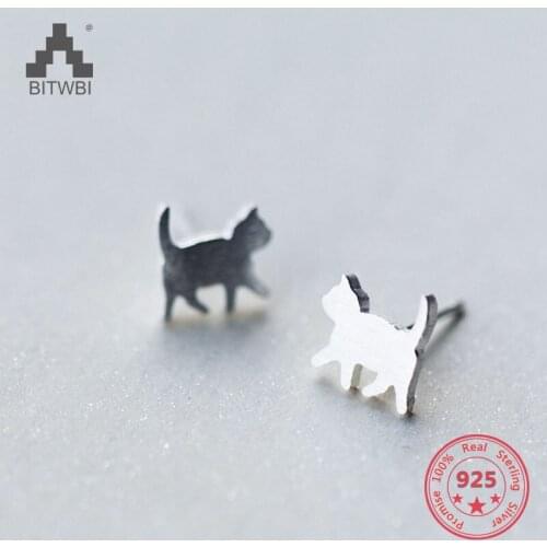 New Style Rearl S925 Sterling Silver Simple Personality Cute Cate Kitty Animals Stud Earring for Girl
