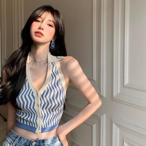 EasyGarment Summer Camis Vertical Stripes Women Casual Tank Vest Sleeveless Crop Tops