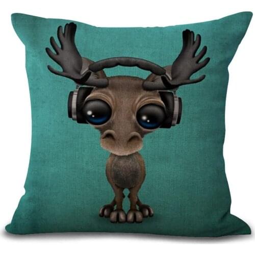 Animal Moose Cat Panda Pillow Case Headphones Tiger Dog Elephant Polyester Home Decor Throw Pillow Cushion Cover 45cm