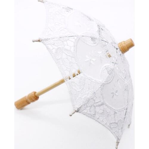White Lace Parasol Umbrella Wedding Bridal Elegant Lace Umbrella Cotton Embroidery Flower Party Photography Decoration 3 Sizes