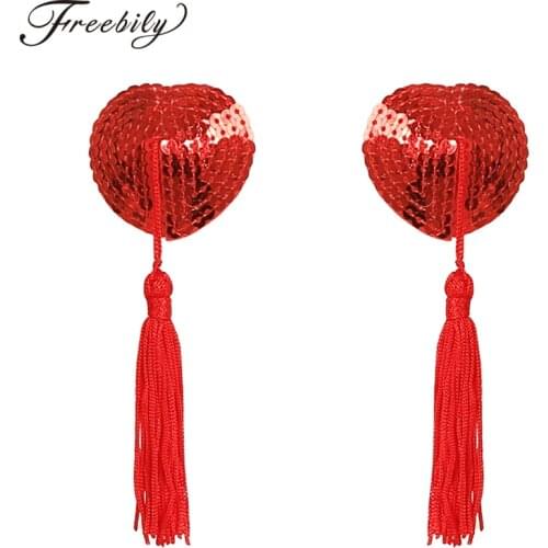 1 Pair Sexy Sequin Heart Shaped Tassel Adhesive Silicone Nipple Cover Pasties Breast Bra Sticker Women Intimates Accessories