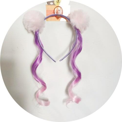 Purple Pompon Braid Wig Girl Kid Princess Headwear Hairband Headband for Party wedding birthday Christmas Halloween