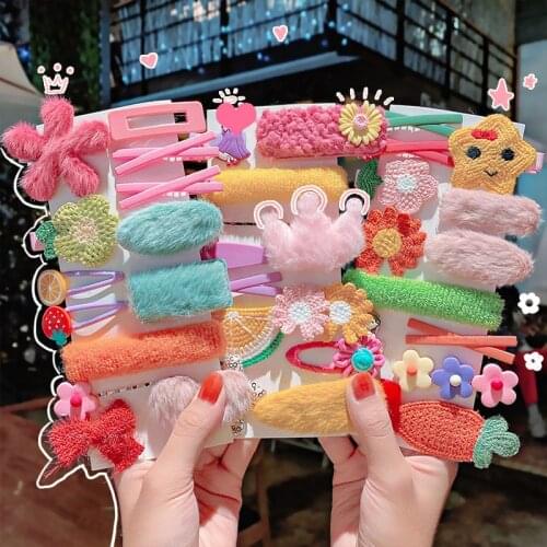 10pcs/set Colorful Cartoon Plush Hair Clip Hairbands Kids Girls Sweet Headband Hairpins BB Clips Winter Fashion Hair Accessories