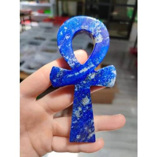 10cm Natural crystal lapis lazuli stone Egyptian Cross womens symbolic point healing reiki