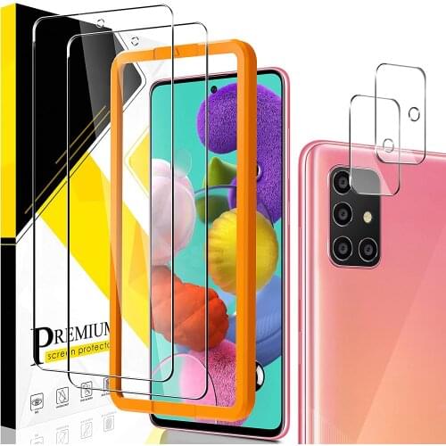 [2+2 Pack] for Samsung Galaxy A22 A12 A32 A42 A52 A72 A21S A51 A71 5G - Tempered Glass Screen Protector + Camera Lens Protector