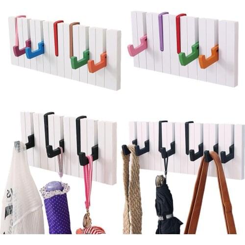 5/7 Hooks Heavy Duty Piano Coat Rack Wall-Mounted Wooden Coat Hook Hanger Hats Keys Storage Accessories Wall Decoration