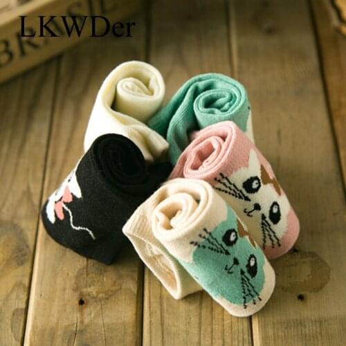 LKWDer 5 Pairs Ankle Socks Womens Cute Cartoon Animals Quality Brand Combed Cotton Socks Summer Breathable Soft Sock Calcetines
