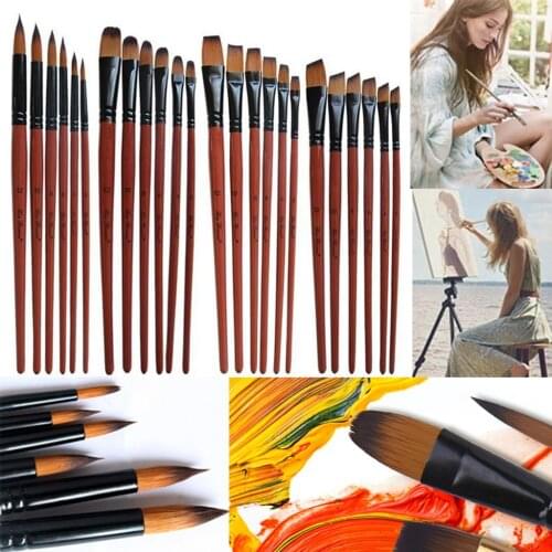 6Pcs Artist Paint Brush Set Wooden Handle Nylon Hair Watercolor Acrylic Oil Brush Pen For Students Artist Painting Art Supplies