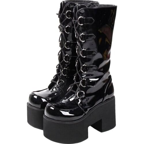 Angelic imprint Women motorcycle cool punk boots lady lolita wedges platform shoes woman Gothic high heels pumps 33-47 303 PL