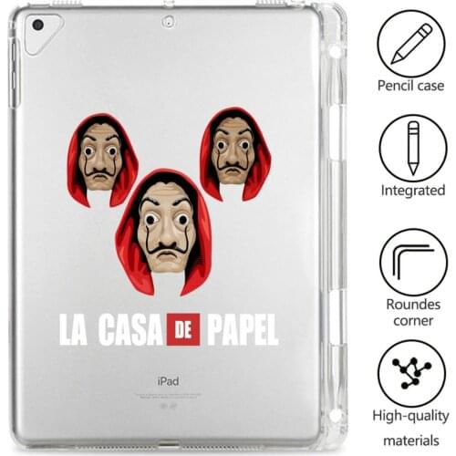 IPad 10.2 Case With Pen Slot La Casa De Papel Clear Soft Cover Funda iPad Pro 5th 6th Generation 9.7 10.2 11 12.9 Mini 1 2 3 4 5