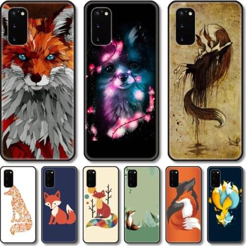 Cute fox Phone Case For Samsung Galaxy Note S 21 20 10 9 8 E Lite FE UW Ultra 5G PRO Black Shell Cover