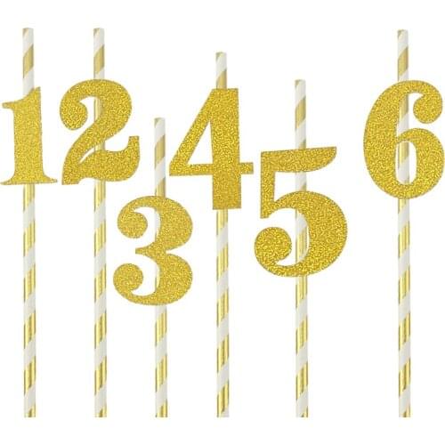 Chicinlife 10Pcs 1 2 3 4 5 6 Year Old Striped Paper Straws Birthday Party Baby Shower Boy Girl 1st Birthday Table Decor Supplies