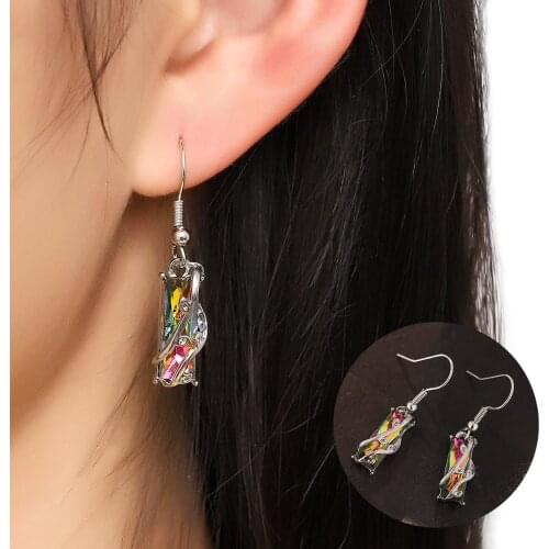 Color zircon earrings personality creative rectangular geometric copper earrings fashion women earrings jewelry wholesale