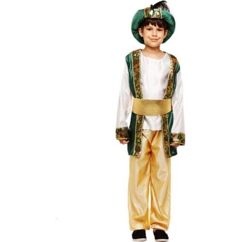 Childrens Arab prince, Halloween childrens clothing Arab king Boys Costume Cosplay Fancy Dress With Hat Suit jumpsuit