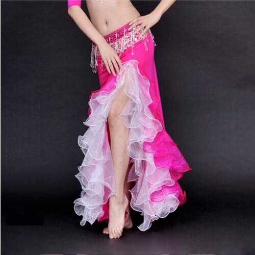 Double Colors Women Dancewear Belly Dance Clothes Full Circle Long Waist Maxi Skirt Side Split Bubble Skirt Belly Dance Skirts