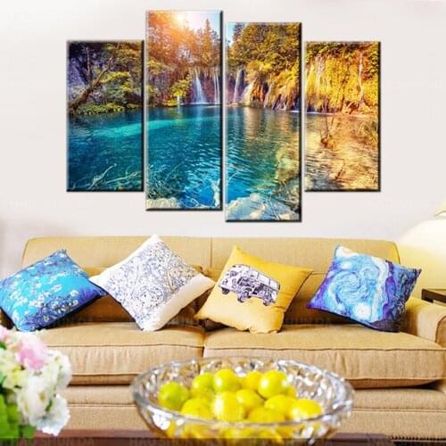 HD Print Canvas Wall Art Modular Framework Painting Popular Poster 4 Panel Clear Pool Nature Picture For Living Room Decor