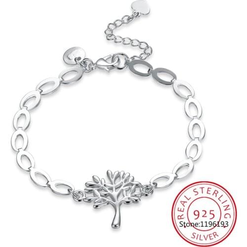 Fine Jewelry Mother Gift 100% 925 Sterling Silver Tree of Life Chains Ankle Bracelet & Bangle for Women Mum Pulseiras De Prata