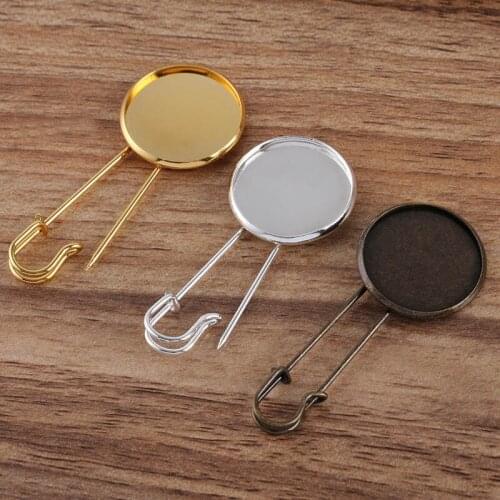 Kilt Pins with 20mm 25mm Round Smooth Bezel Glass Cabochons Bases Clips Pins Metal Brooches Bases Settings Findings DIY Stuffs