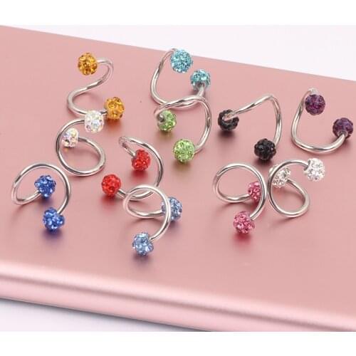 1Piece Fashion Stainless Steel Crystal Ball Nose Ring S Clip BCR Septum Lip Piercing Brow Nose Ring Hoop For Women Body Piercing