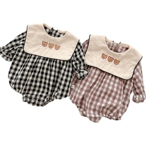 Spring Autumn Toddler Girls Clothes Cotton Baby Girls Jumpsuits Suit Long Sleeve One Piece Plaid Newborn Clothing Girl Bodysuit