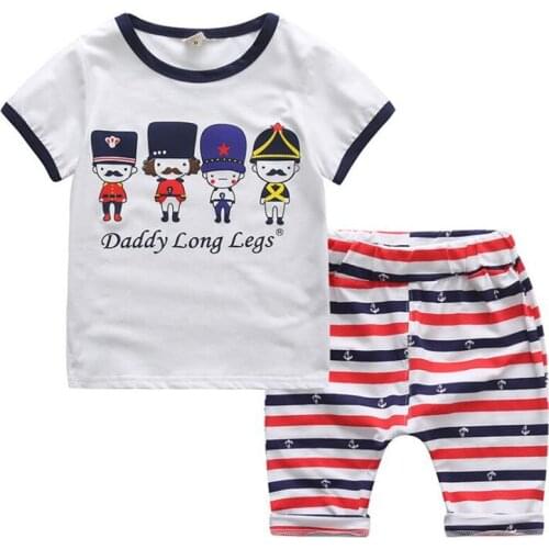 Summer boy 2 pcs sets Fashion Baby Boy short sleeve T- shirt + shorts capris kid clothes Little guard strip pants for 2-6 year