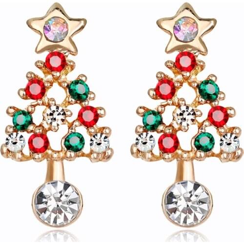 Cute Christmas Earrings Romantic Crystal Lovely Xmas Tree Jewelry Accessories Christmas Ornaments New Year Gifts for Women Girls