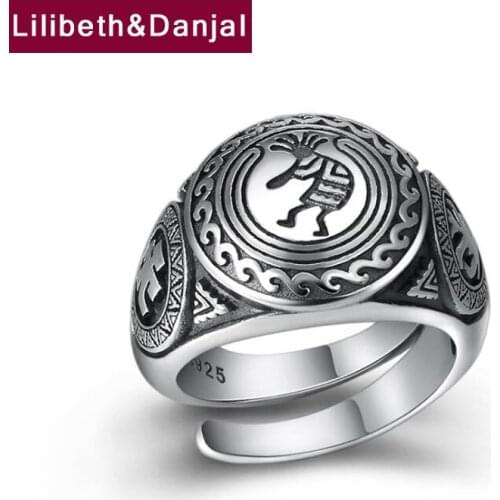 Fashion Adjustable Ring 100% Real 925 Sterling Silver jewelry men women Ethnic Indian Couple Opening Ring 2019 free shipping R11