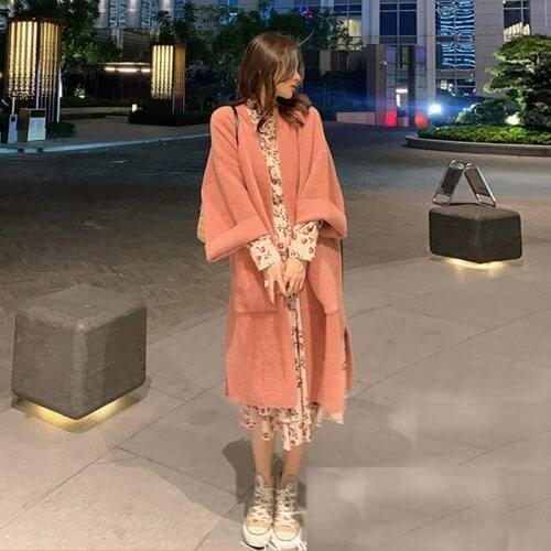 Fashion Knitted Sweater Cardigan Female Autumn And Winter New Plus Size Korean Solid Color Loose Big Pocket Women Overcoat Z909