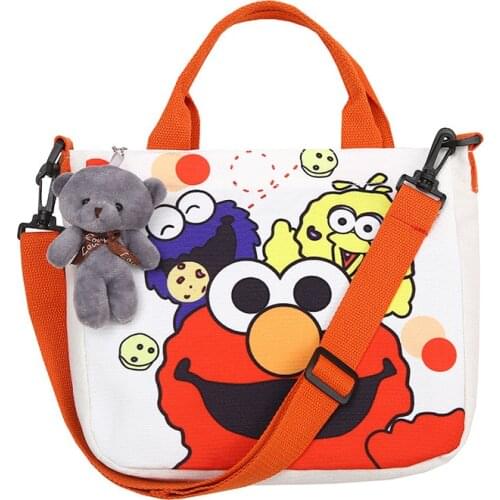Cartoon Sesame Street Canvas Student Diagonal Bag Fashion One Shoulder Handbag Large-capacity Shopping Bag Female Coin Purse