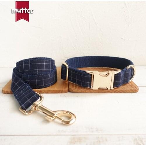 MUTTCO retailing cool plaid collar handmade THE DEEP BLUE PLAID 5 sizes dog collar UDC021J
