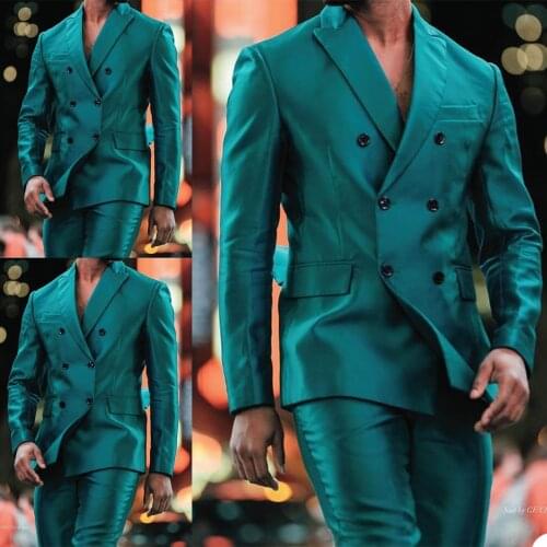 2 Pieces Men Suits Fashion Double Breasted Bright Green Customized Handsome Slim Fit Party Suits Coat+Pant