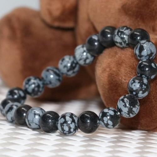 Natural 8mm snowflake obsidian semi-precious stone bracelets round beads new fashion women elegant jewelry making 7.5inch B2080