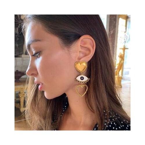 Devils Eye Heart Earrings Vintage Gold Women Stud Earrings Fashion Exaggerated Jewelry Girl Gift