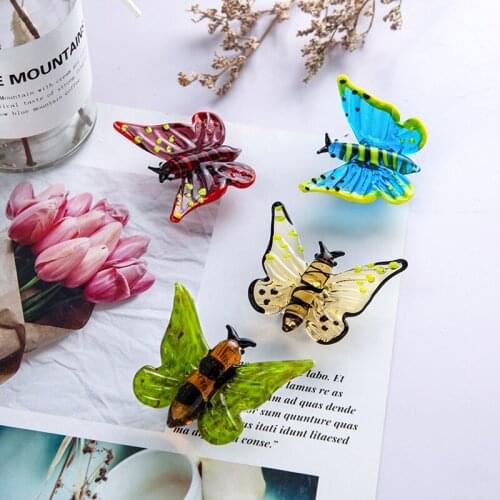 H&D 4pcs Glass Butterfly Set Miniature Collectible Art Glass Statue Hand Blown Animal Figurines Ornament Table Decoration Gifts