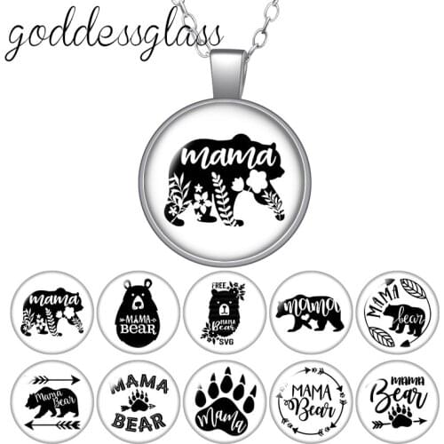 Cute Mama Bear Footprints Round Glass glass cabochon silver plated/Crystal pendant necklace jewelry for Gift